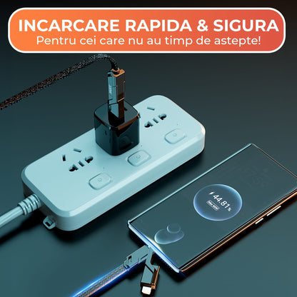 Cablu de date si Incarcare Rapida Timebox, 4 in 1, 100W, 1,5m, USB, Negru