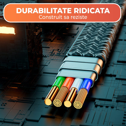 Cablu de date si Incarcare Rapida Timebox, 4 in 1, 100W, 1,5m, USB, Negru