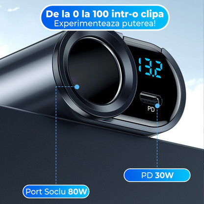 Adaptor priza Timebox, 166W, 2 x USB, 1 x USB-C, 4 in 1, 1 x soclu auto, Negru