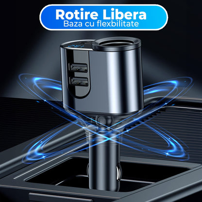 Adaptor priza Timebox, 166W, 2 x USB, 1 x USB-C, 4 in 1, 1 x soclu auto, Negru