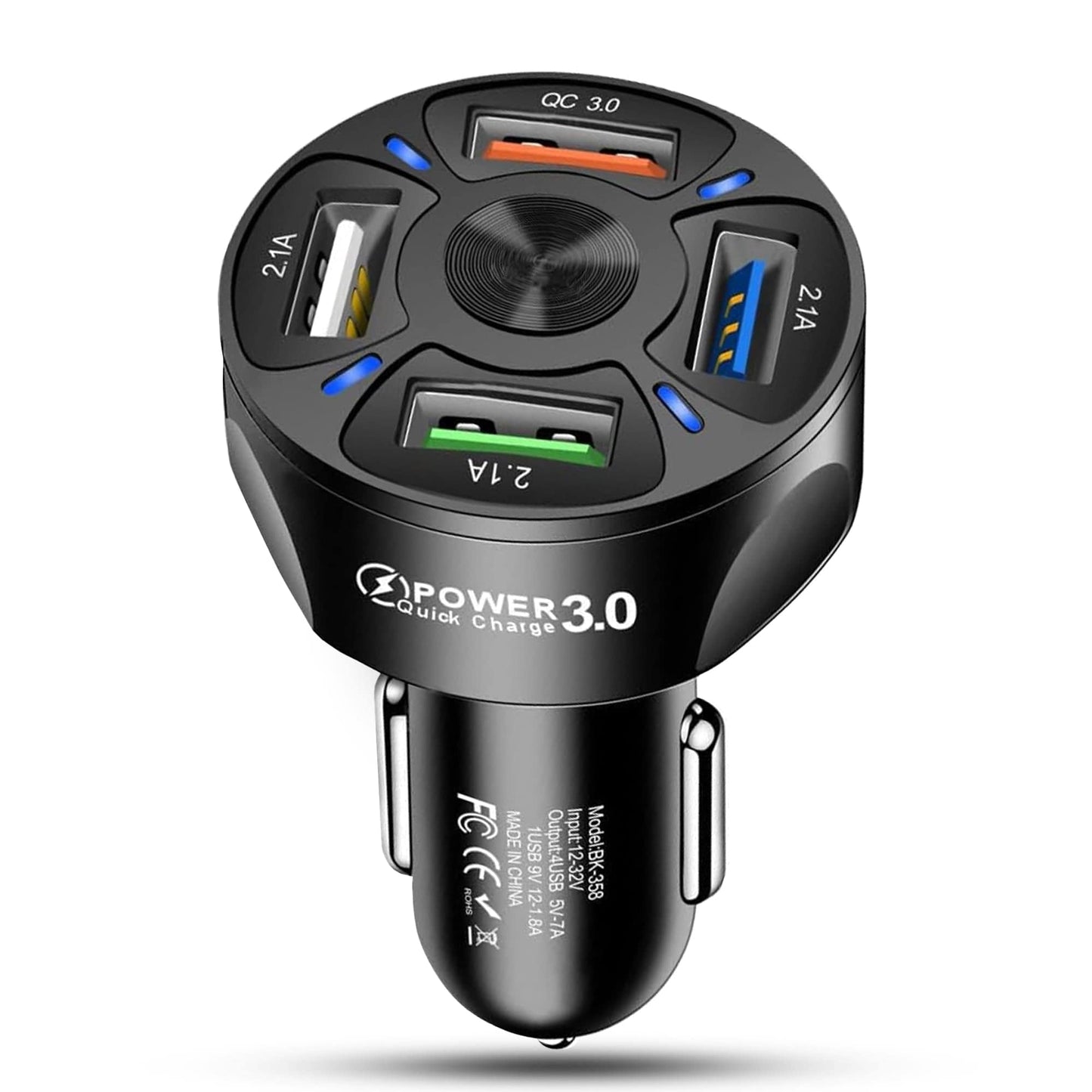 Incarcator auto Timebox, 4 x USB , Super Fast-Charge, 0 Lumini LED, Negru