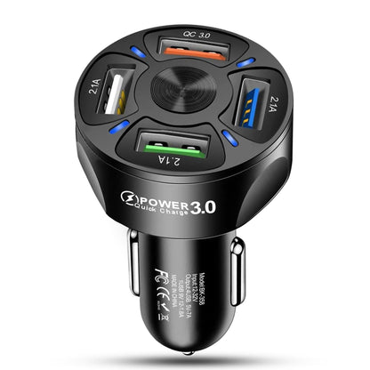Incarcator auto Timebox, 4 x USB , Super Fast-Charge, 0 Lumini LED, Negru