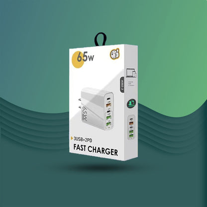Incarcator Retea, 65W, 5 Porturi, 3 x USB, 2 x Type-C, Alb