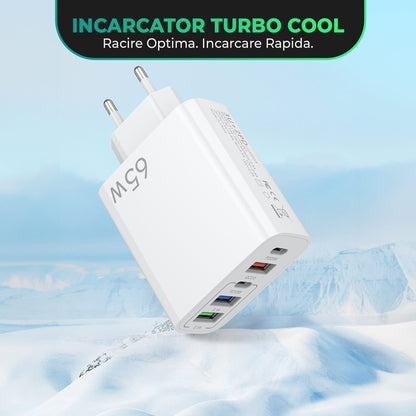 Incarcator Retea, 65W, 5 Porturi, 3 x USB, 2 x Type-C, Alb