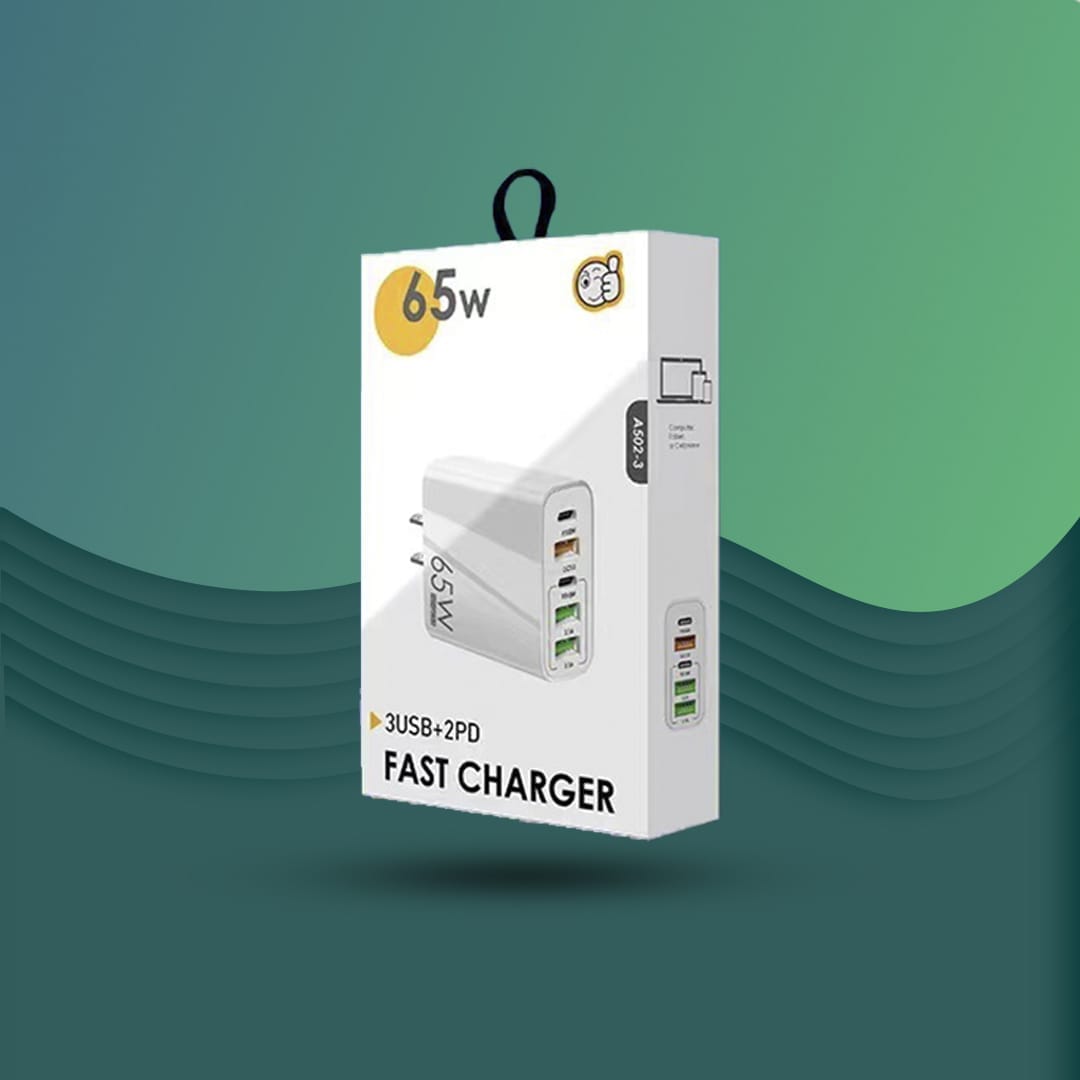 Incarcator Retea, 65W, 5 Porturi, 3 x USB, 2 x Type-C, Negru