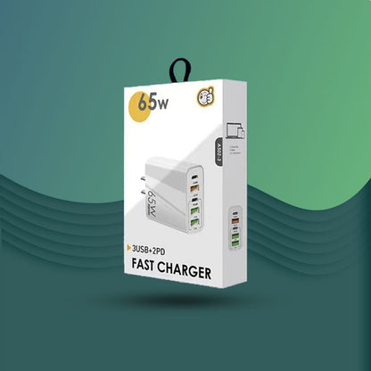Incarcator Retea, 65W, 5 Porturi, 3 x USB, 2 x Type-C, Negru