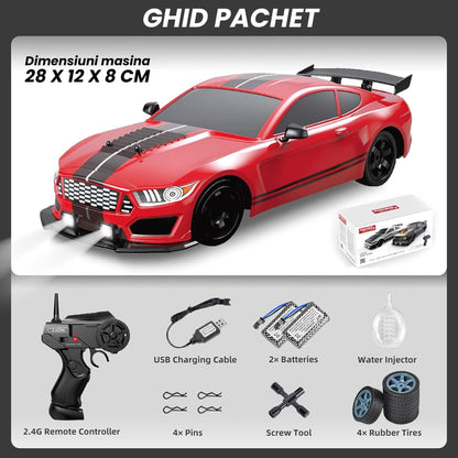 Masina cu telecomanda RC Timebox, 20km/h, 1:16, Drift car, lumini LED, Negru