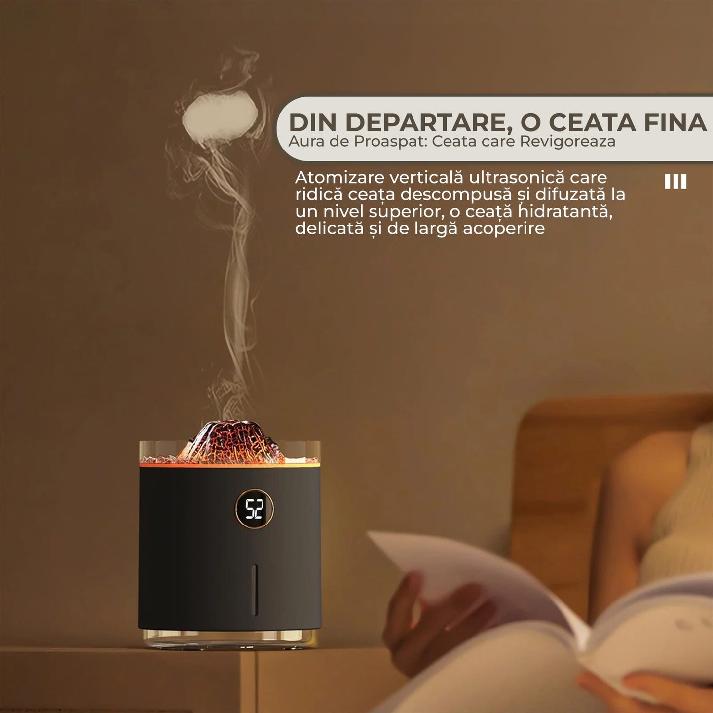 Difuzor de ulei esential, Aromaterapie tip Vulcan, Capacitate 350ml, Negru