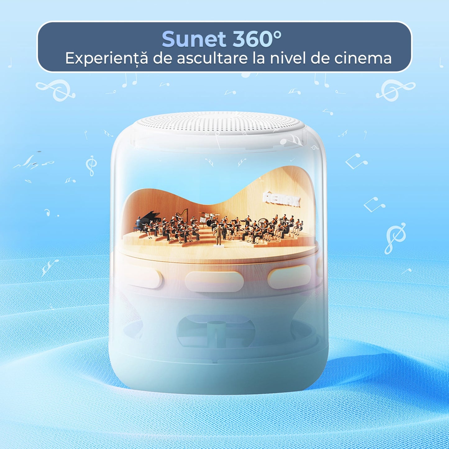 Boxa portabila cu lumini RGB, Bluetooth, Sunet surround 360, 1200mah, Albastru