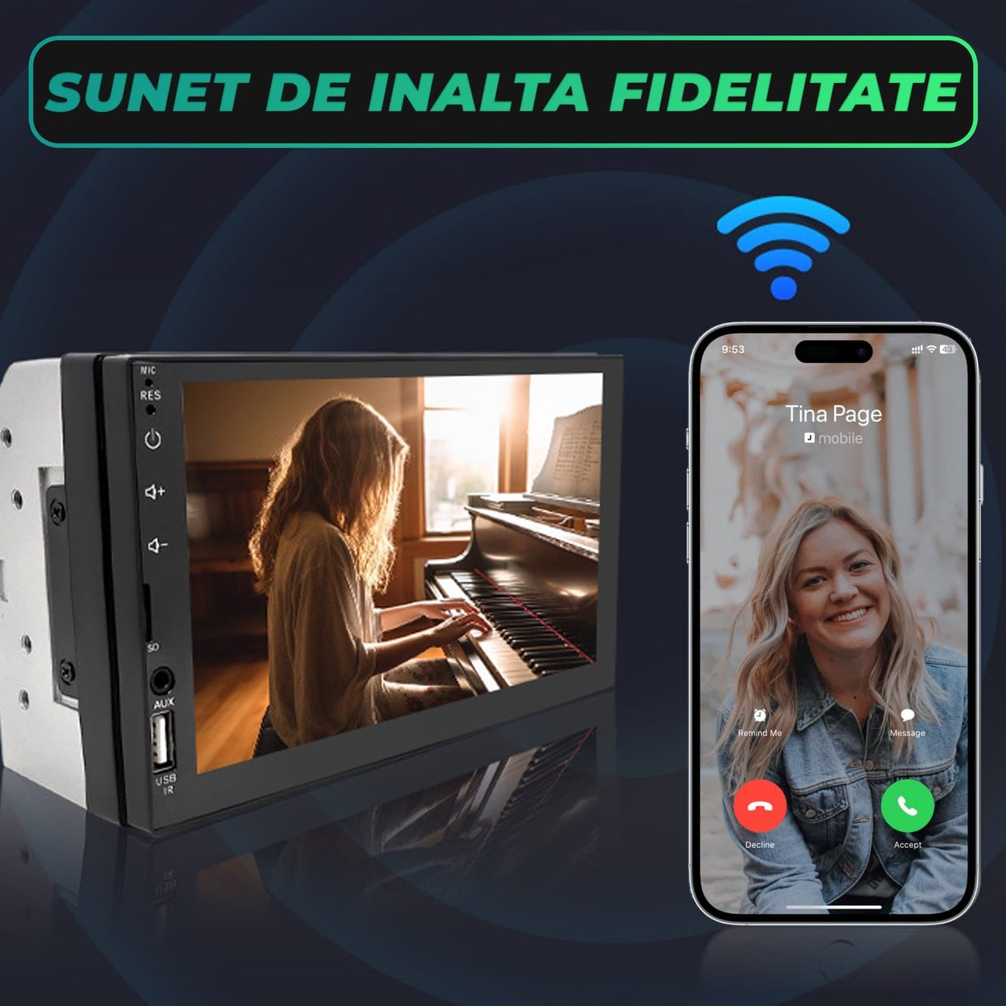 Navigatie Auto Timebox, Wireless, 2 x USB, Aux, Ecran HD Touch 7", MirrorLink