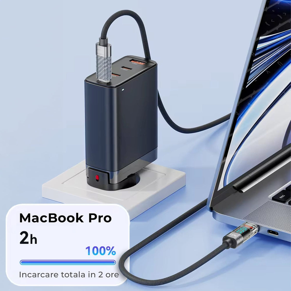 Cablu de Incarcare si Transfer de Date Timebox, USB-C la Type-C, 100W, 2m, Gri