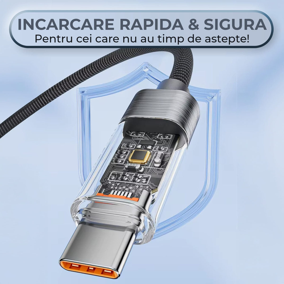 Cablu de Incarcare si Transfer de Date Timebox, USB-C la Type-C, 100W, 2m, Gri