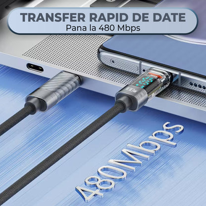 Cablu de Incarcare si Transfer de Date Timebox, USB-C la Type-C, 100W, 2m, Gri