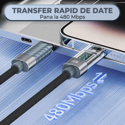 Cablu de Incarcare si Transfer de Date Timebox, USB-C la Lightning, 20W, 2m, Gri
