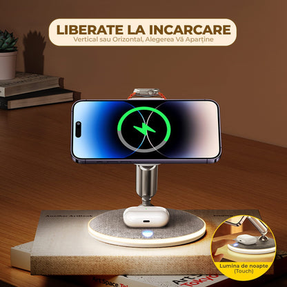 Incarcator Wireless Timebox, 22W, Pliabil, cu Magsafe, Airpods, Apple Watch, Alb