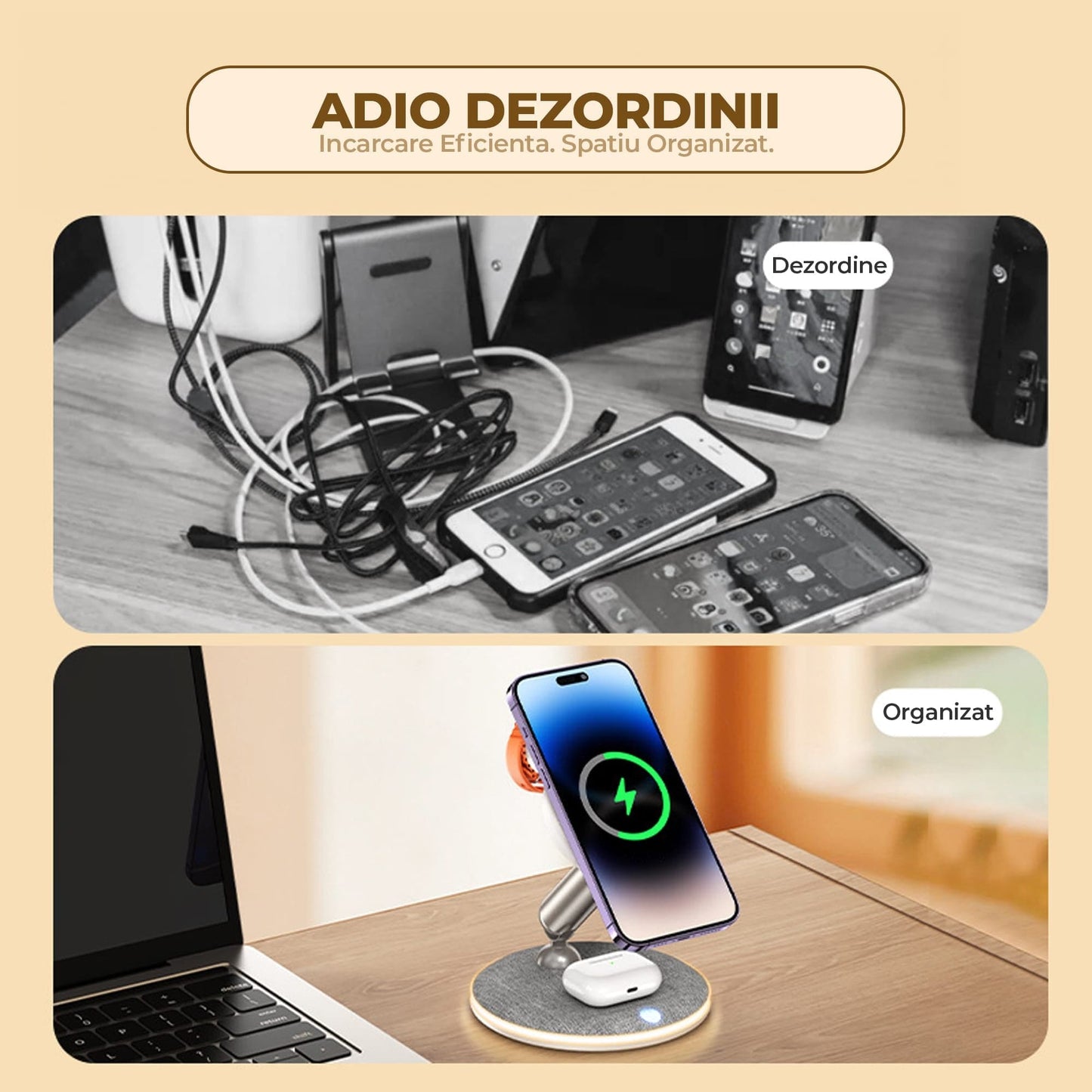 Incarcator Wireless Timebox, 22W, Pliabil, cu Magsafe, Airpods, Apple Watch, Alb