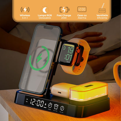 Incarcator Wireless 5 in 1, 20W, multifunctional, lampa de noapte detasabila