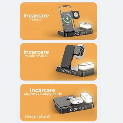 Incarcator Wireless 5 in 1, 20W, multifunctional, lampa de noapte detasabila