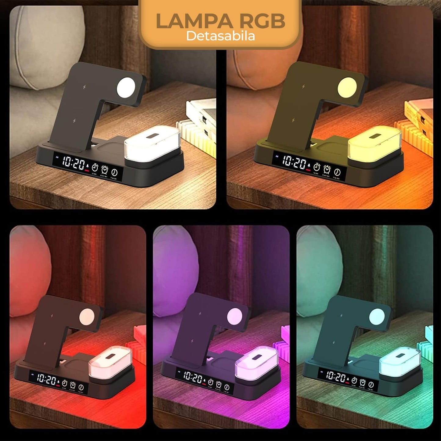 Incarcator Wireless 5 in 1, 20W, multifunctional, lampa de noapte detasabila