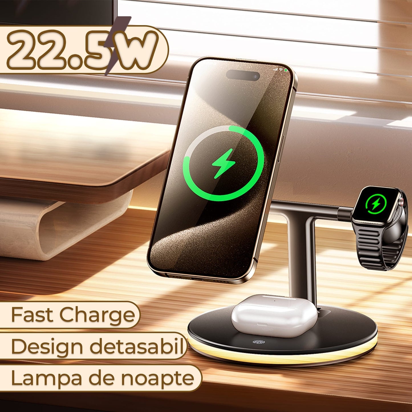 Incarcator Wireless 4 in 1 Timebox, 5W, multifunctional, Fast Charge 22, Samsung
