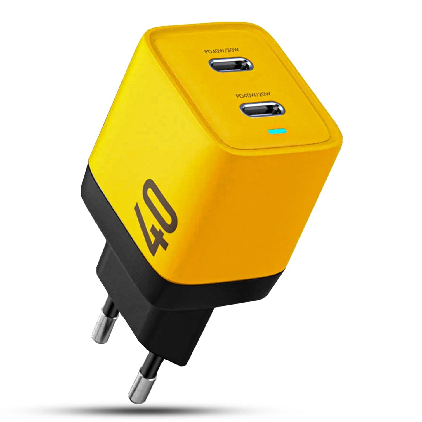 Incarcator Retea Timebox, 2 Porturi, 40W, 2 x Type-C, LED, Galben