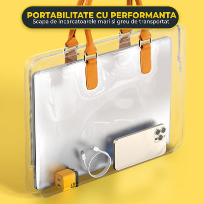 Incarcator Retea Timebox, 2 Porturi, 40W, 2 x Type-C, LED, Galben