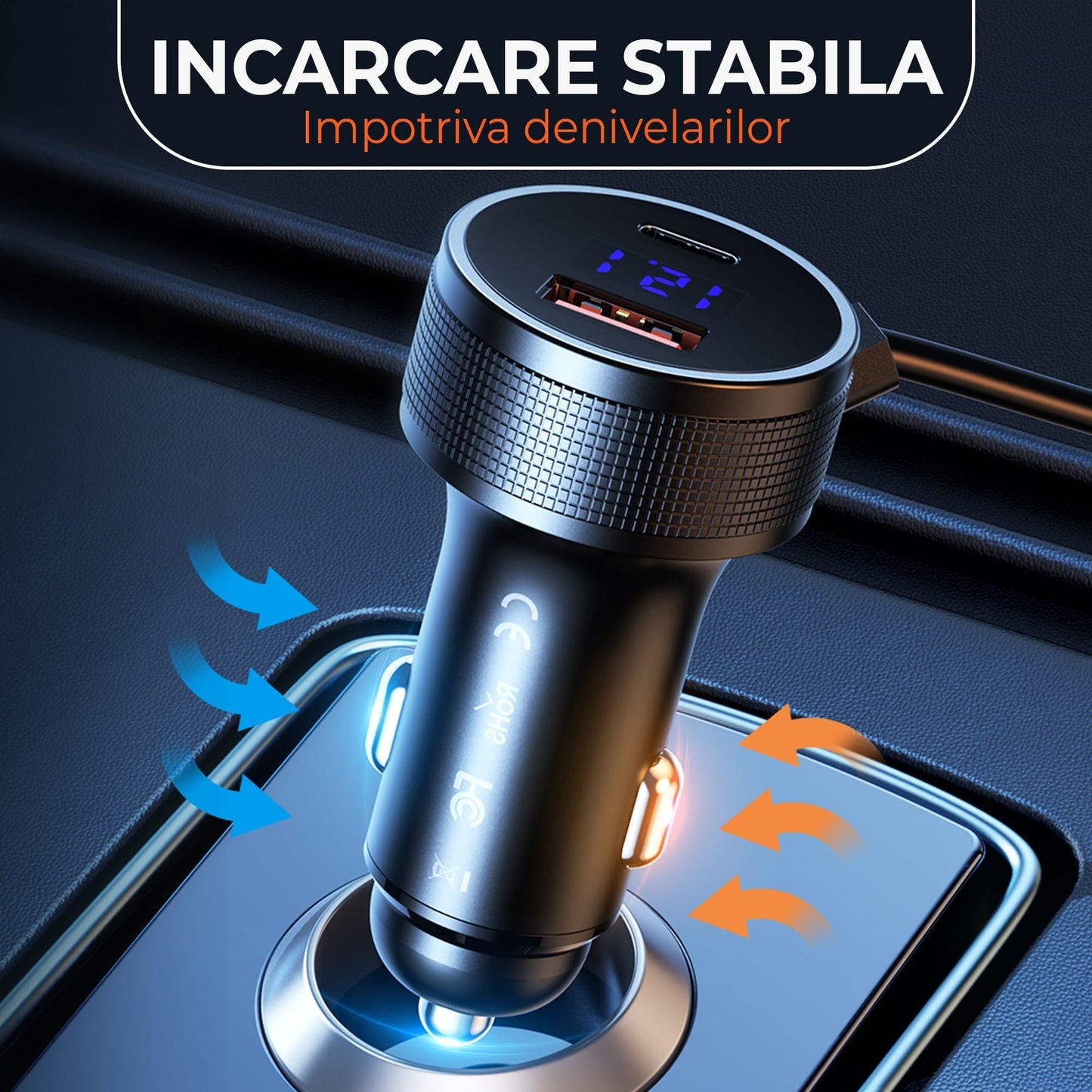 Incarcator auto Timebox, 5W, Super Fast-Charge 52, 1 x USB QC 3, Negru