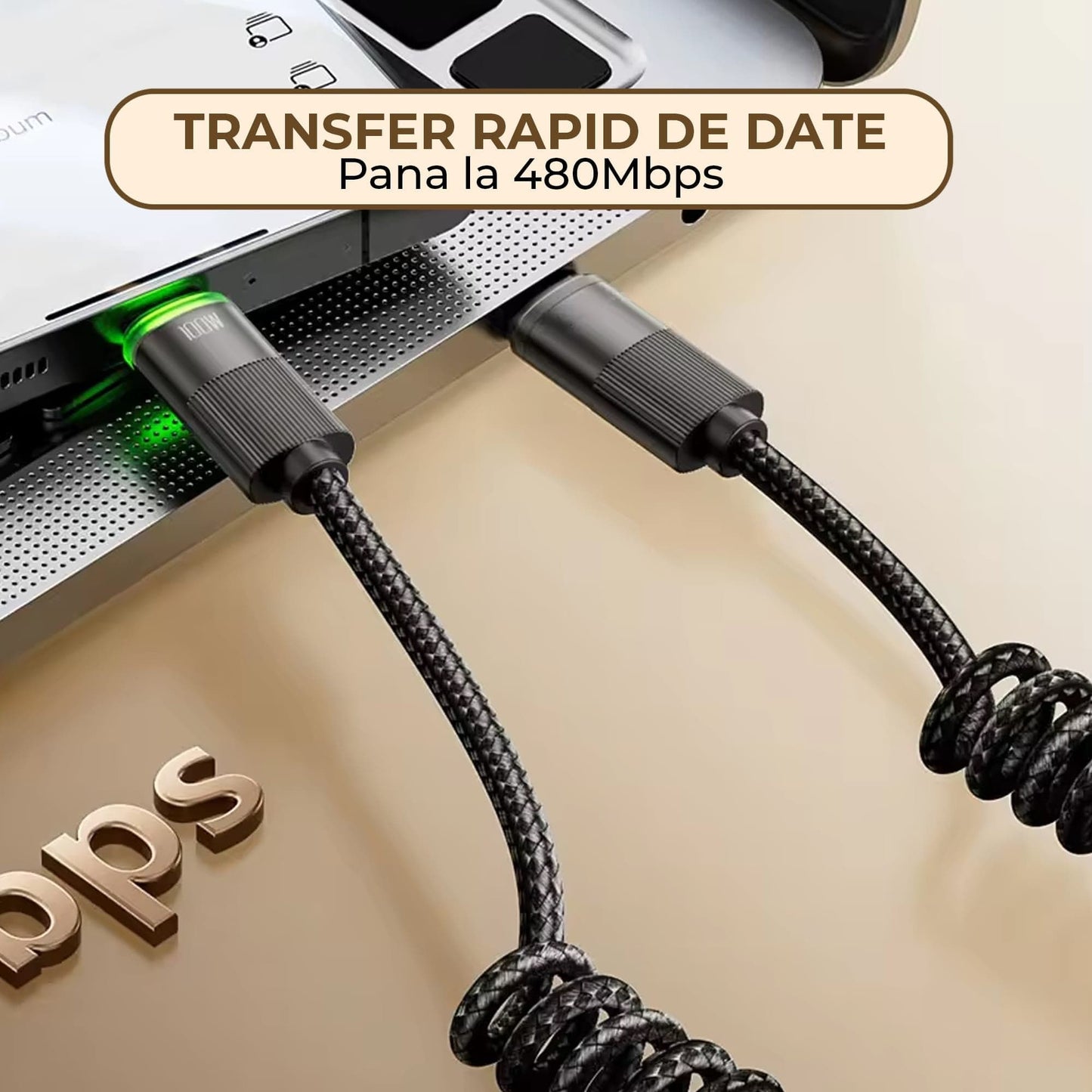 Cablu de Incarcare si Transfer de Date 100W Timebox, USB-C la Type-C, 1,8m, Negru