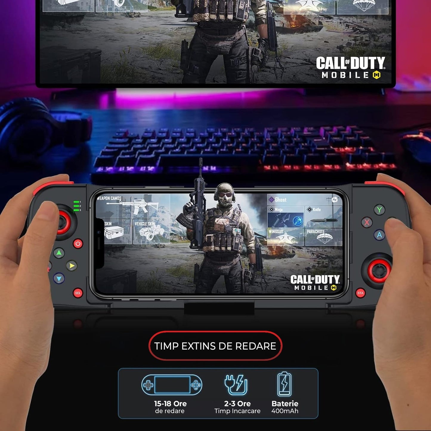 GamePad Controller Gaming pentru telefon Android, iOS, Nintendo Switch, Negru