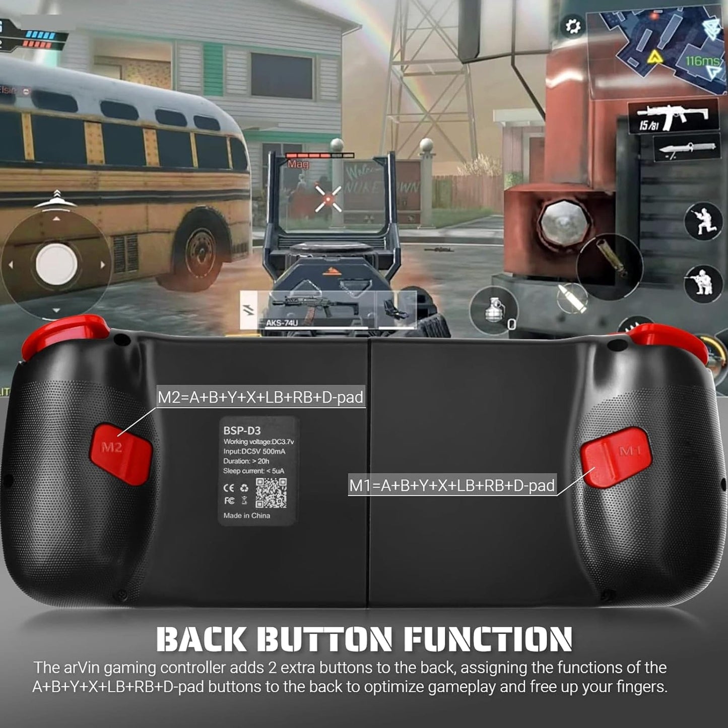 GamePad Controller Gaming pentru telefon Android, iOS, Nintendo Switch, Negru
