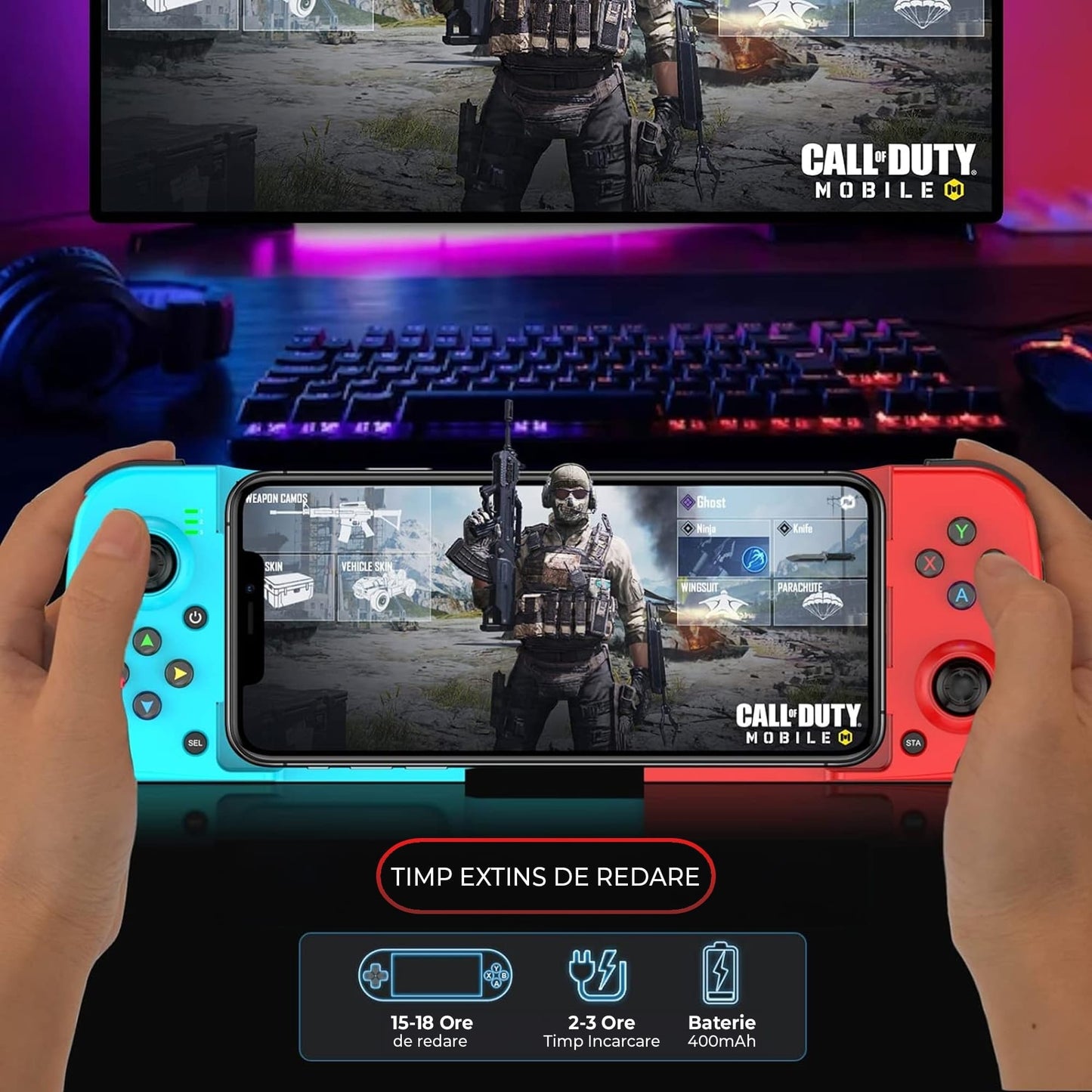 GamePad Controller Gaming pentru telefon Android, iOS, Nintendo Switch, Rosu