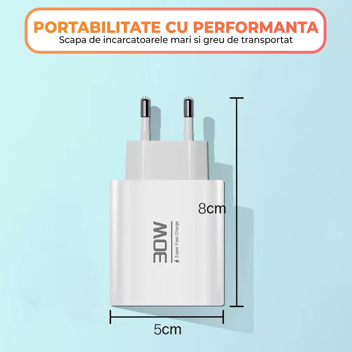 Incarcator Retea Timebox, 3 Porturi, 30W, 1 x Type-C, 1 x USB, Alb