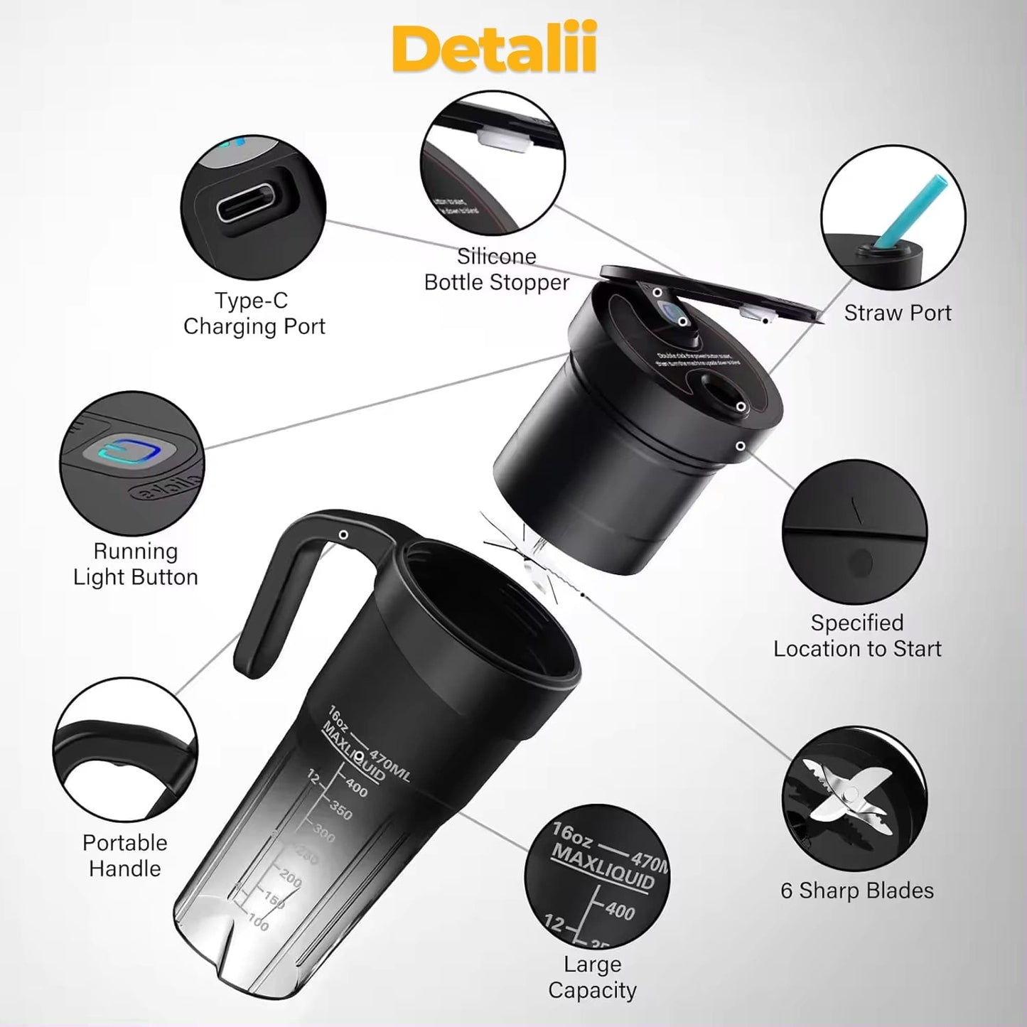 Mini blender electric Timebox, compact, multifunctional, Negru