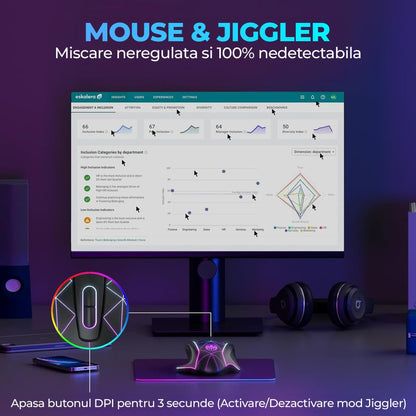 Mouse gaming Wireless cu Jiggler Timebox, 1600DPI, USB Reciver, RGB Led, Negru