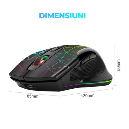 Mouse gaming Wireless cu Jiggler Timebox, 1600DPI, USB Reciver, RGB Led, Negru