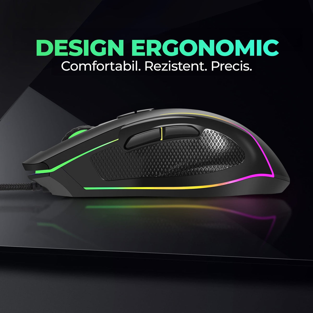 Mouse gaming Jiggler Timebox, RGB, 3 trepte DPI, USB, 4 GHz, RGB Led, Negru