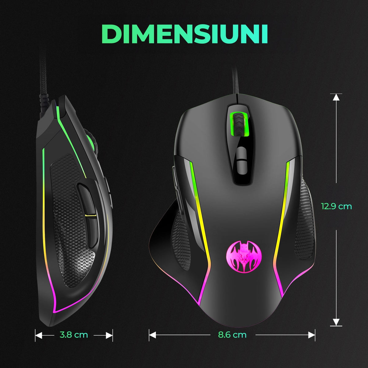 Mouse gaming Jiggler Timebox, RGB, 3 trepte DPI, USB, 4 GHz, RGB Led, Negru