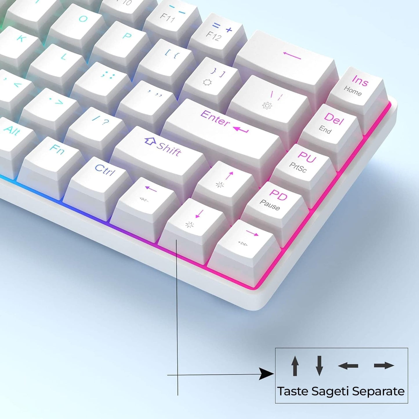 Tastatura Mecanica Gaming Timebox, Red Swtich, 60%, iluminare RGB, Alb