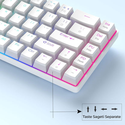 Tastatura Mecanica Gaming Timebox, Red Swtich, 60%, iluminare RGB, Alb