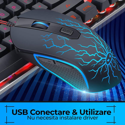 Kit Tastatura, Mouse Gaming RGB, 104 taste, Negru
