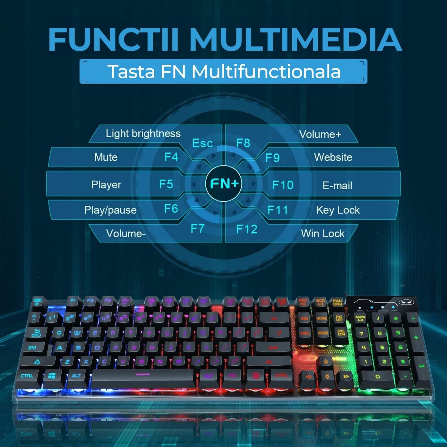 Kit Tastatura, Mouse Gaming RGB, 104 taste, Negru