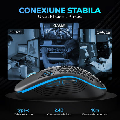 Mouse gaming wireless Timebox, 1600DPI, ultrausor 80g, USB Reciver 2, Negru