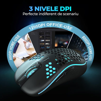 Mouse gaming wireless Timebox, 1600DPI, ultrausor 80g, USB Reciver 2, Negru