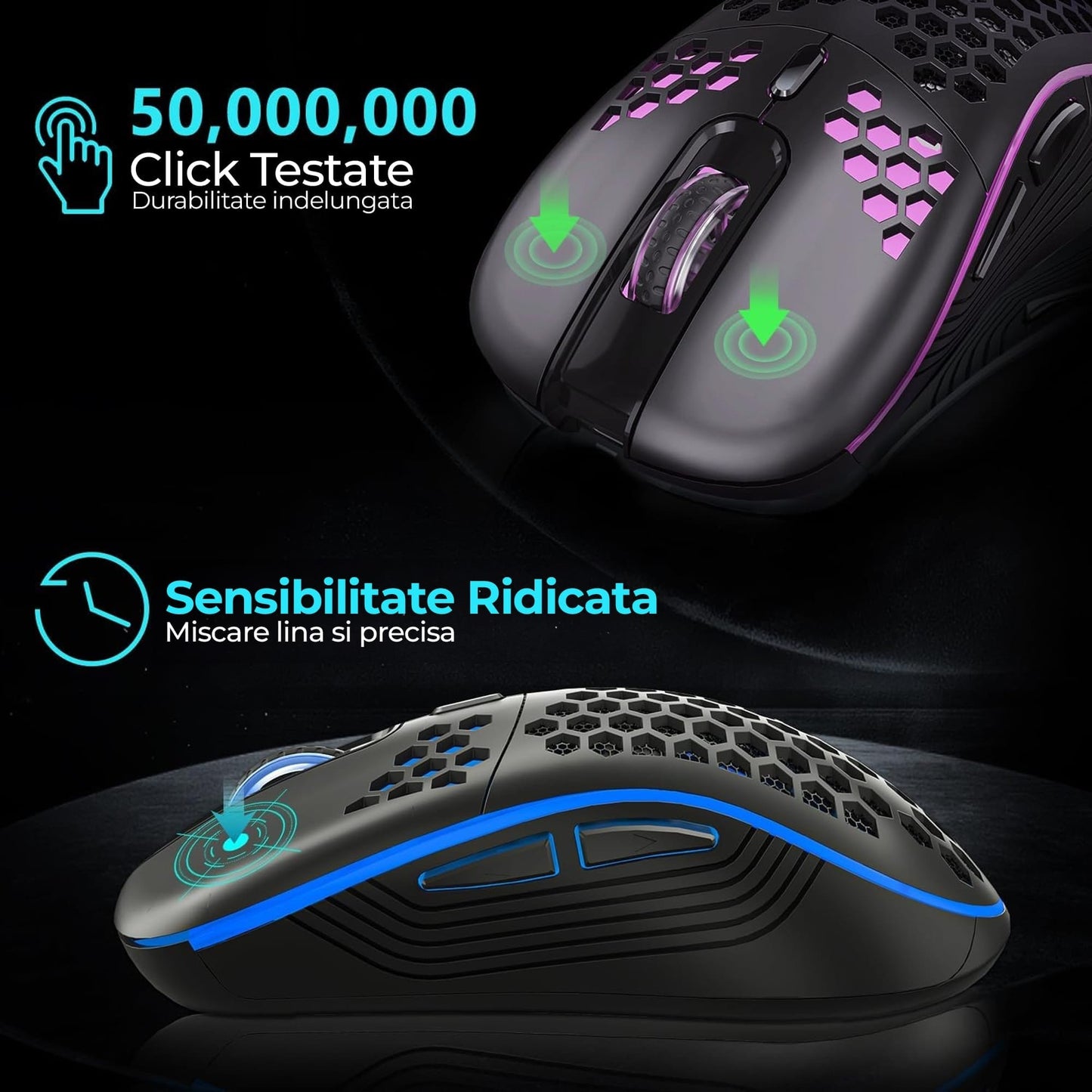 Mouse gaming wireless Timebox, 1600DPI, ultrausor 80g, USB Reciver 2, Negru