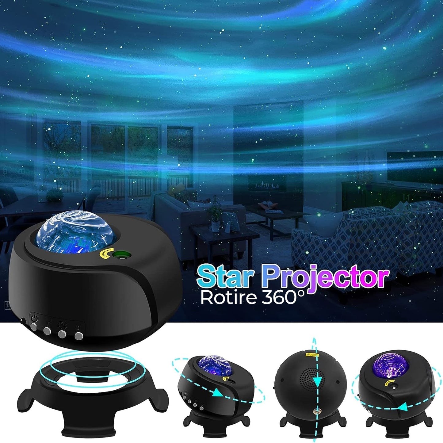 Lampa de veghe tip proiector stele Timebox, galaxii pentru camera, Negru