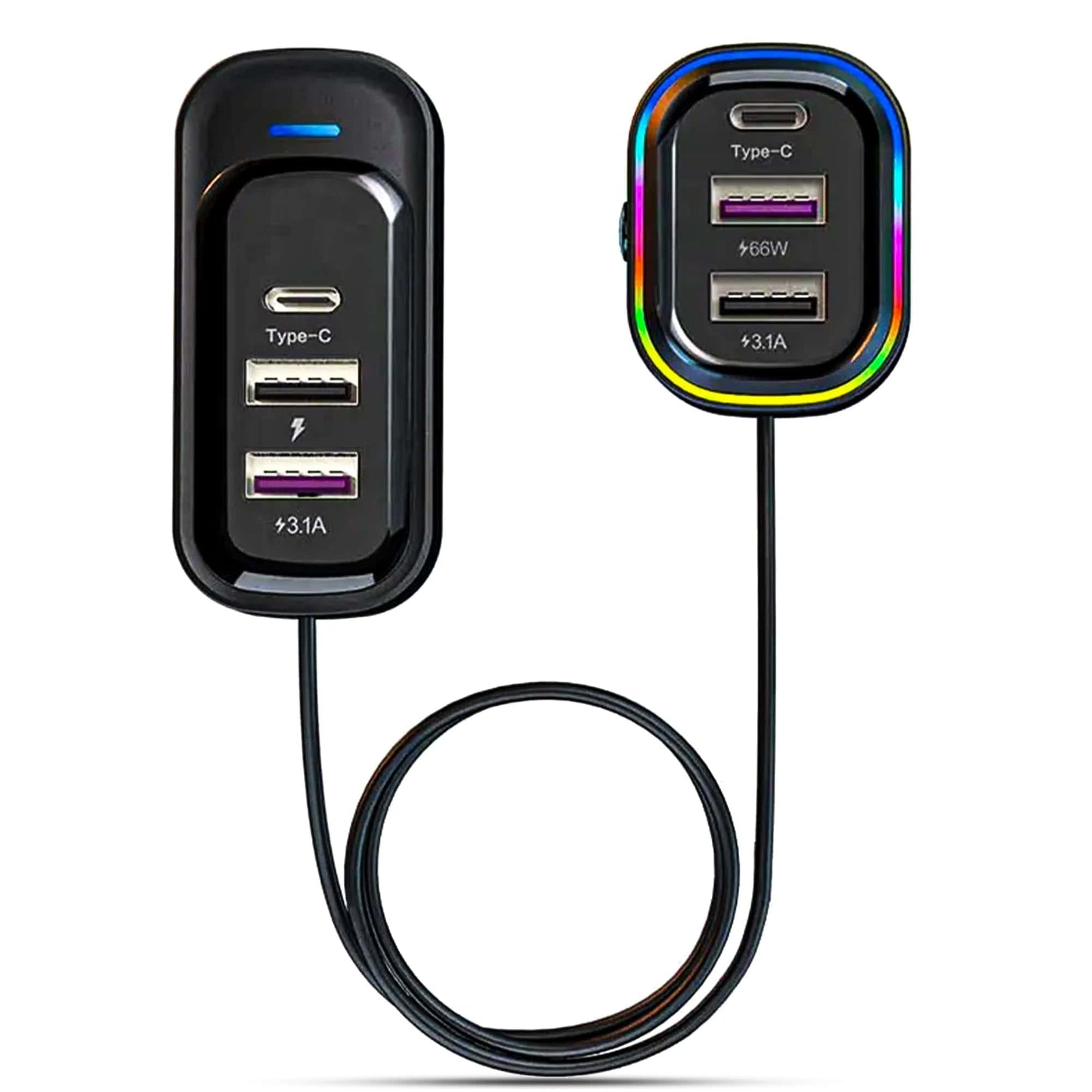 Incarcator auto 66W Super Fast Charge Timebox, 6 in 1, USB-C, USB, Negru