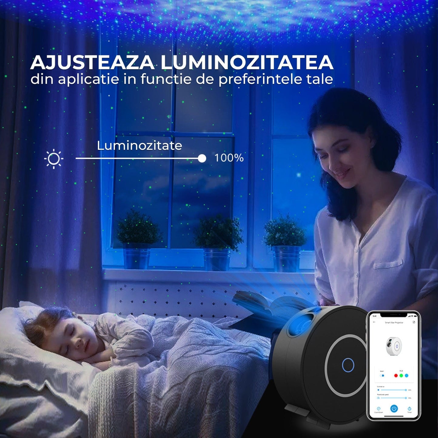 Lampa de veghe tip proiector stele cu aplicatie pe telefon