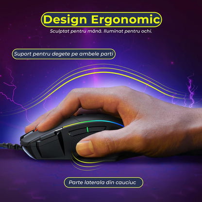 Mouse gaming Timebox, 5000 DPI, USB, Ergonomic, 1000Hz, RGB Led, Negru