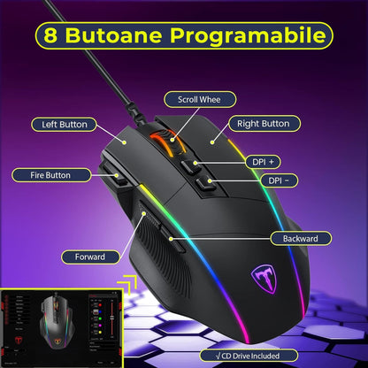 Mouse gaming Timebox, 5000 DPI, USB, Ergonomic, 1000Hz, RGB Led, Negru