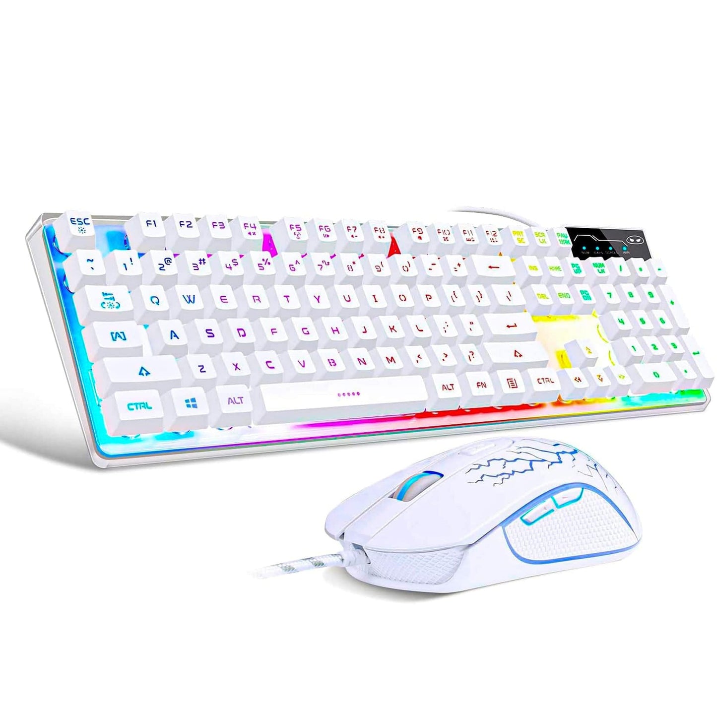 Kit Tastatura, Mouse Gaming RGB, 104 taste, 7 culori si moduri de iluminare, Alb
